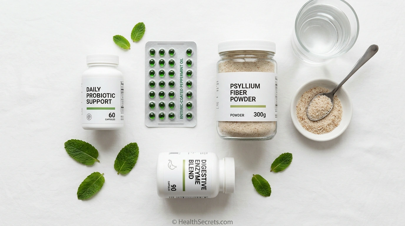 Best supplements for IBS relief including probiotics peppermint oil psyllium fiber and digestive enzymes