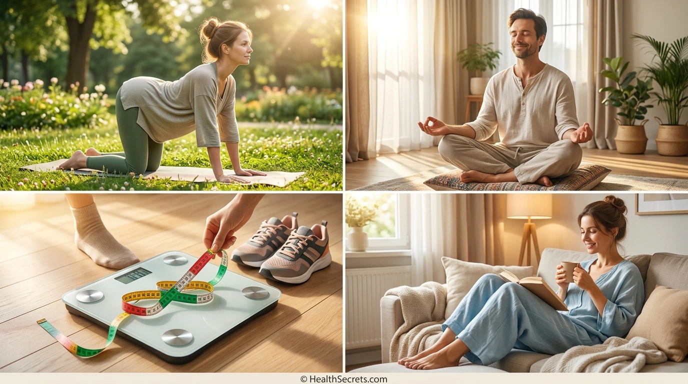 Lifestyle changes for acid reflux relief including exercise, stress management, weight management, and comfortable clothing