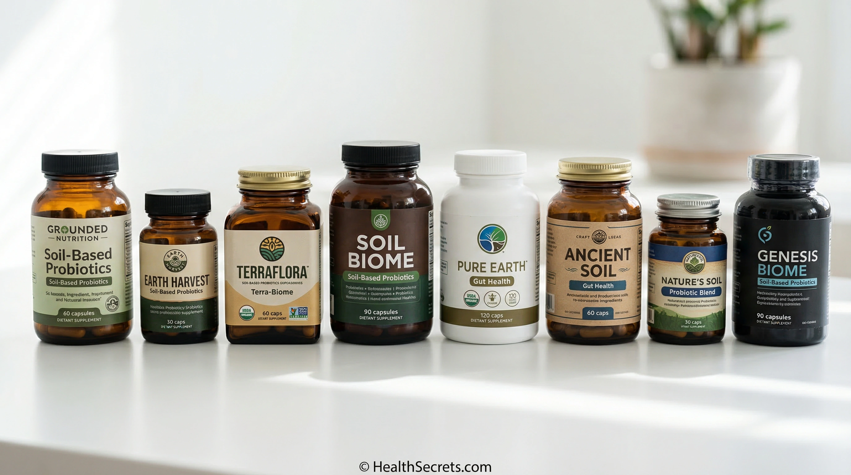 Lineup of top-rated soil-based probiotic supplements including spore-based formulas from leading brands