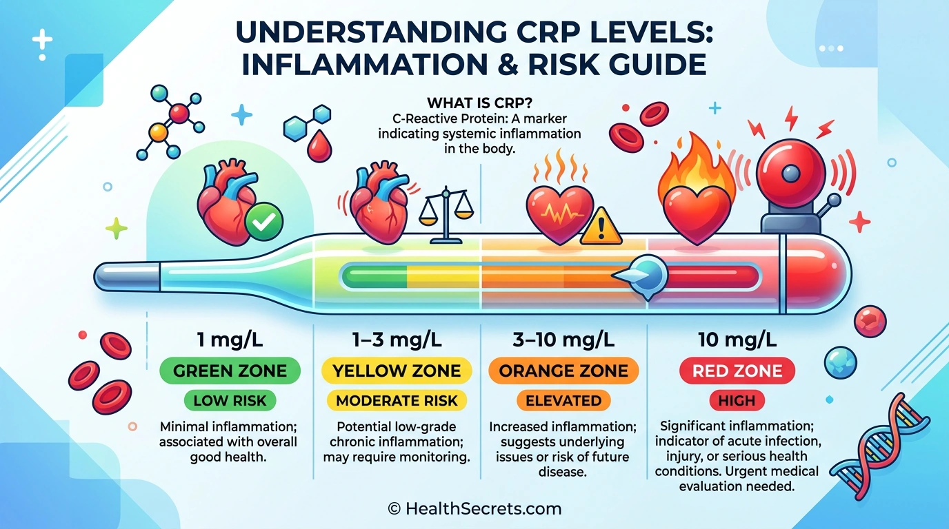 CRP levels scale showing low moderate and high risk ranges for cardiovascular disease assessment