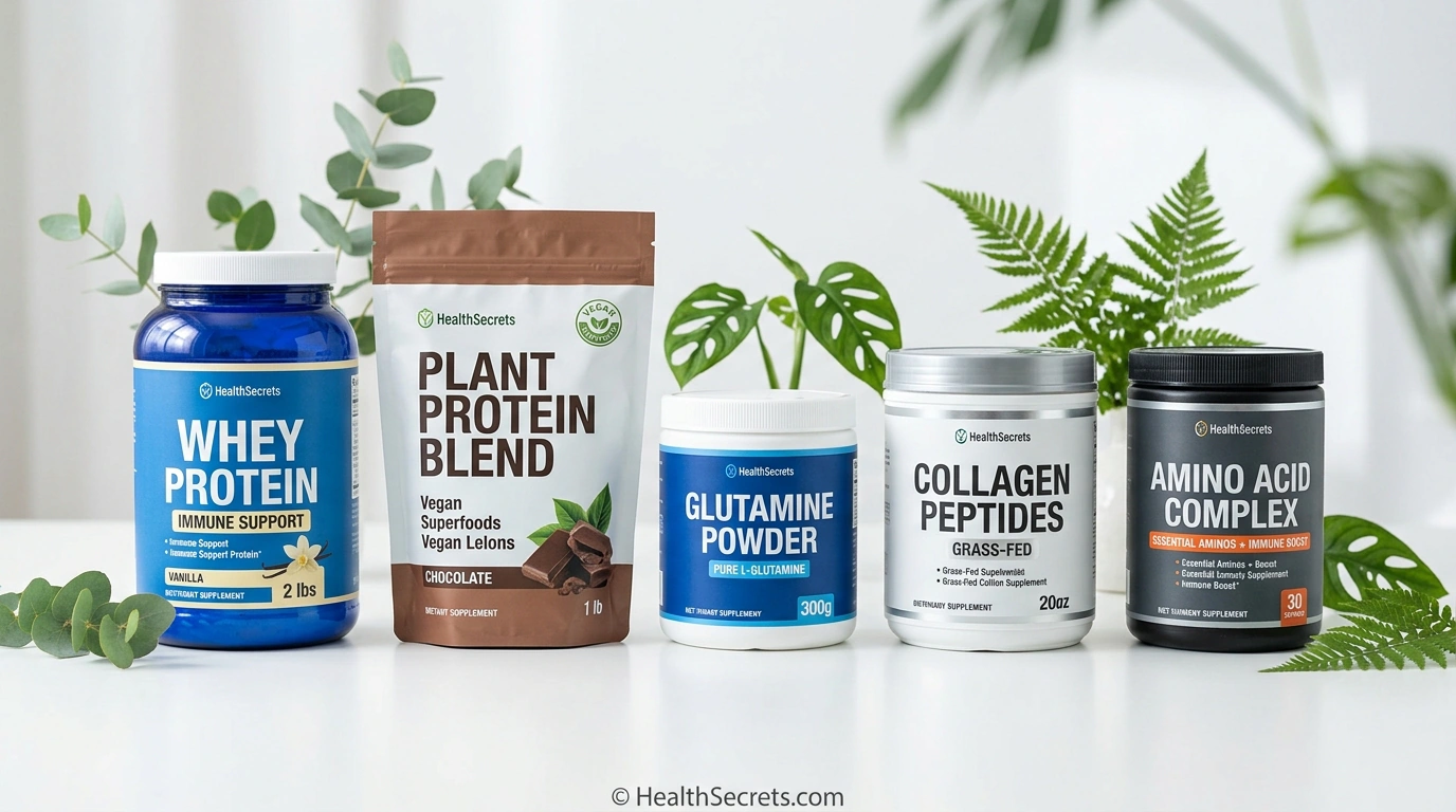 Top recommended protein supplements for immune health including whey plant protein glutamine collagen and amino acids