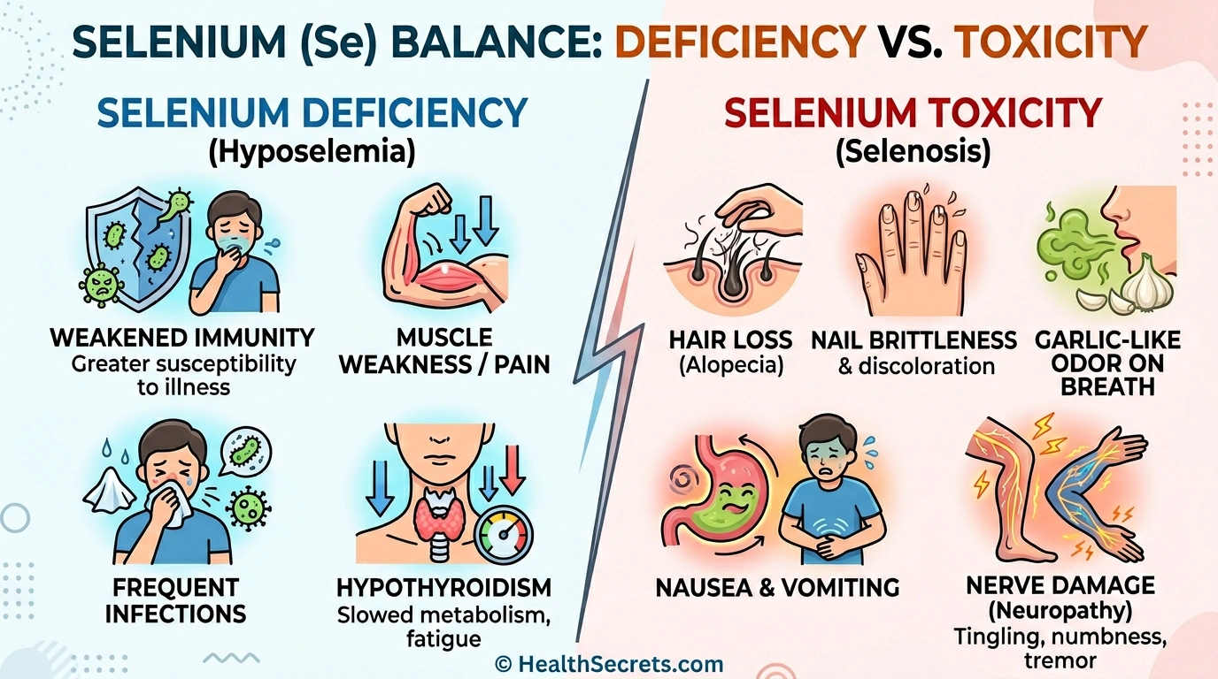 Comparison of selenium deficiency versus toxicity symptoms