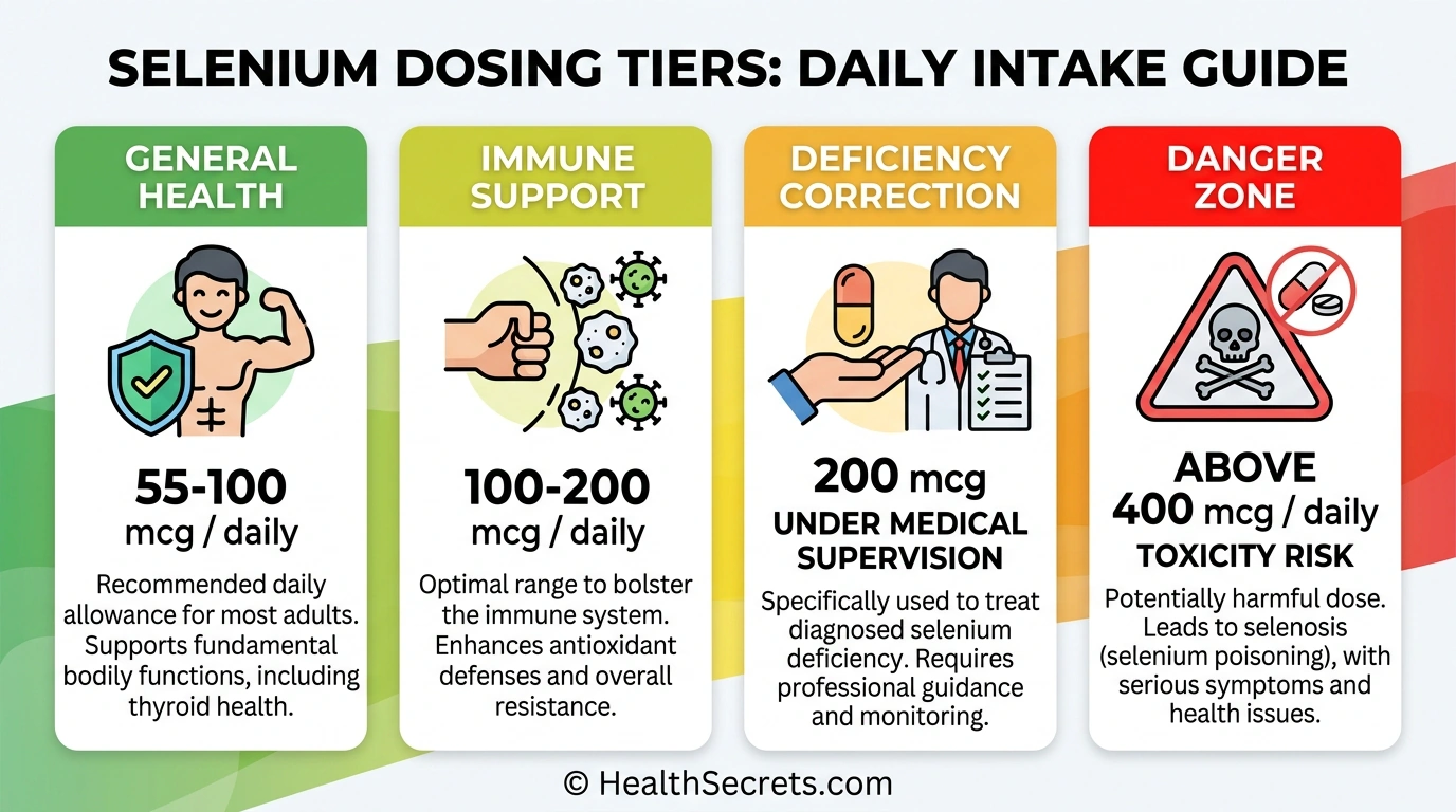 Selenium dosing guide showing safe and toxic intake levels