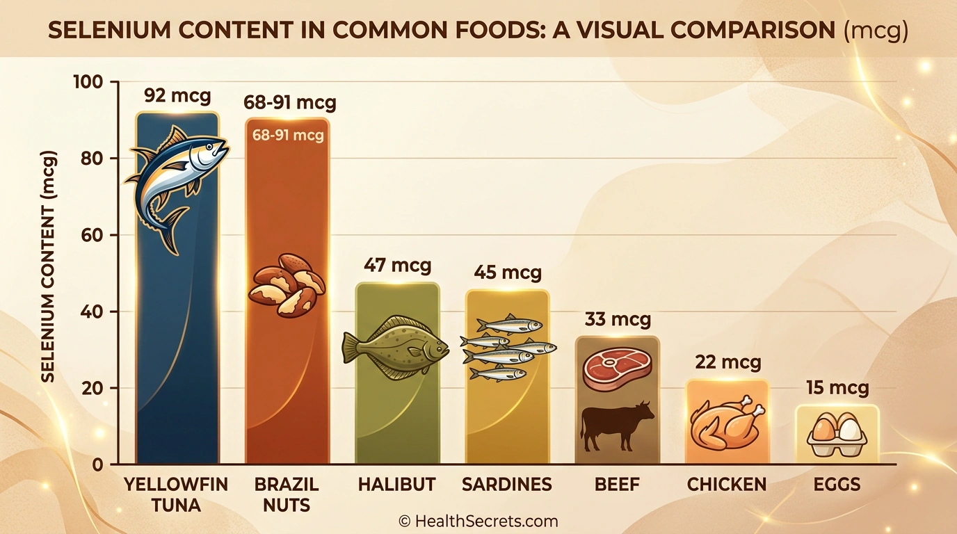 Chart comparing selenium content in common foods for immune health