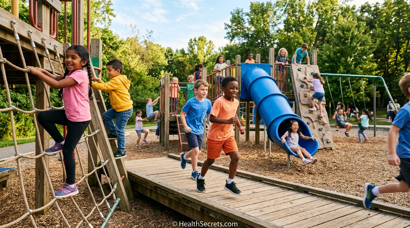 Active children playing outdoors for immune system strengthening exercise