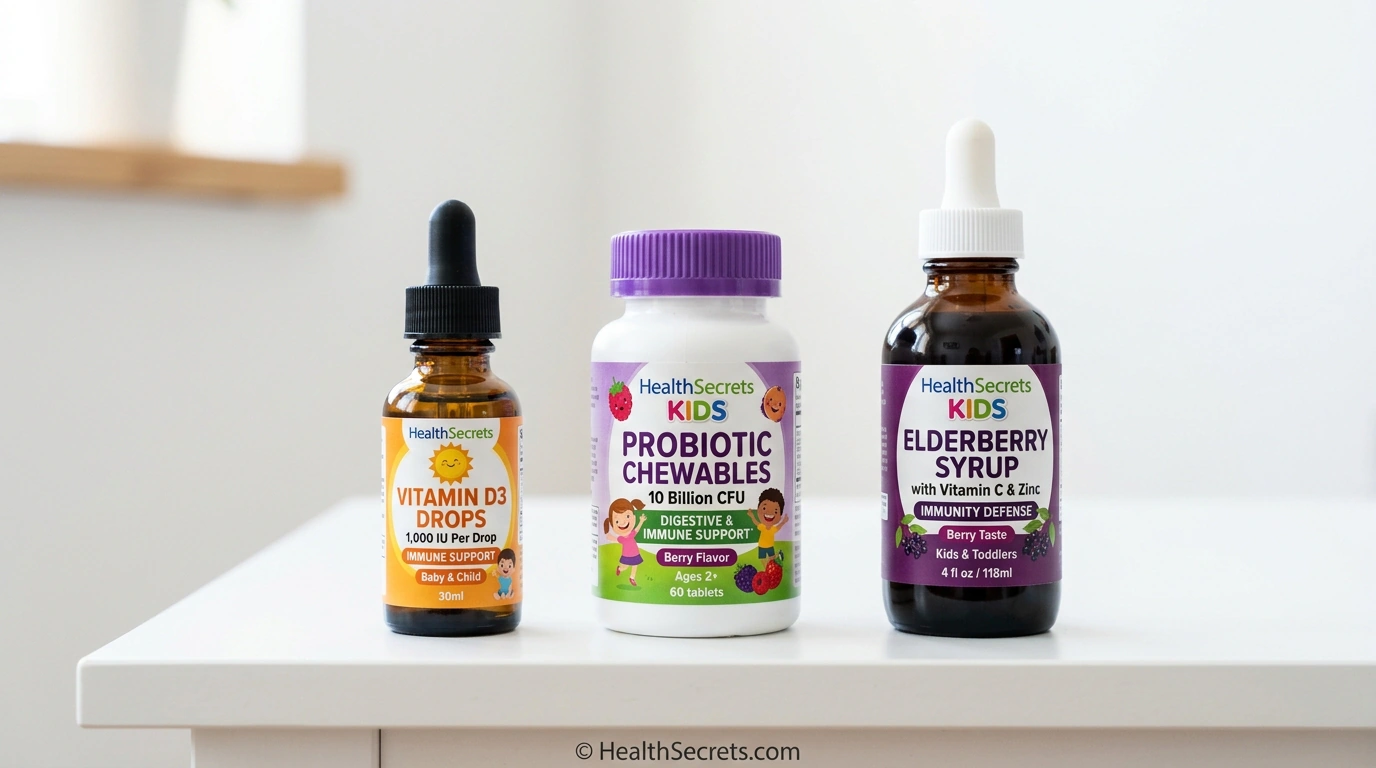 Safe age-appropriate children's immune supplements including vitamin D and probiotics