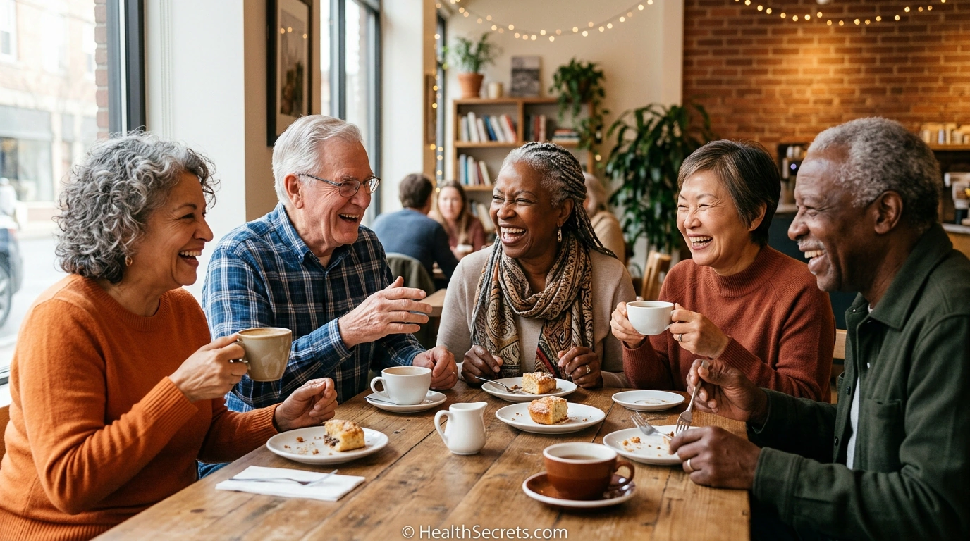 Group of happy seniors socializing together demonstrating the immune health benefits of social connection