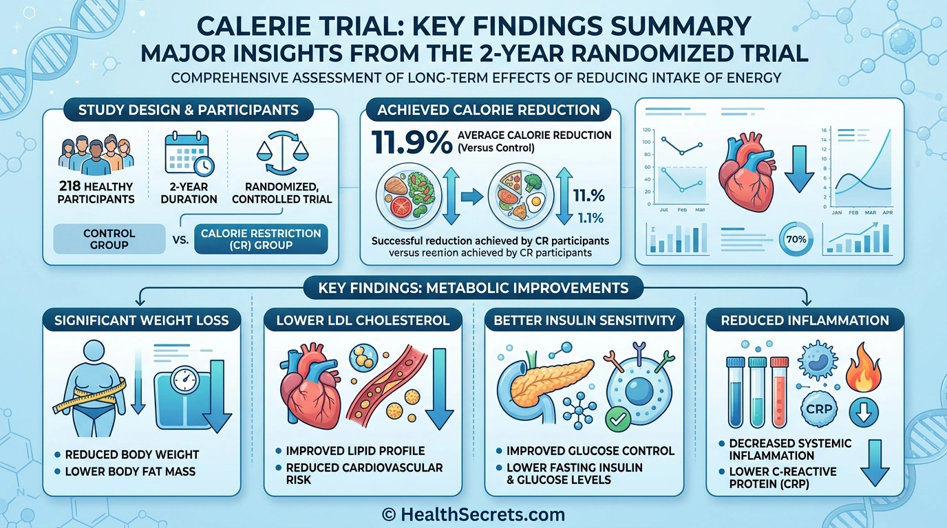 CALERIE human caloric restriction trial results showing metabolic health improvements