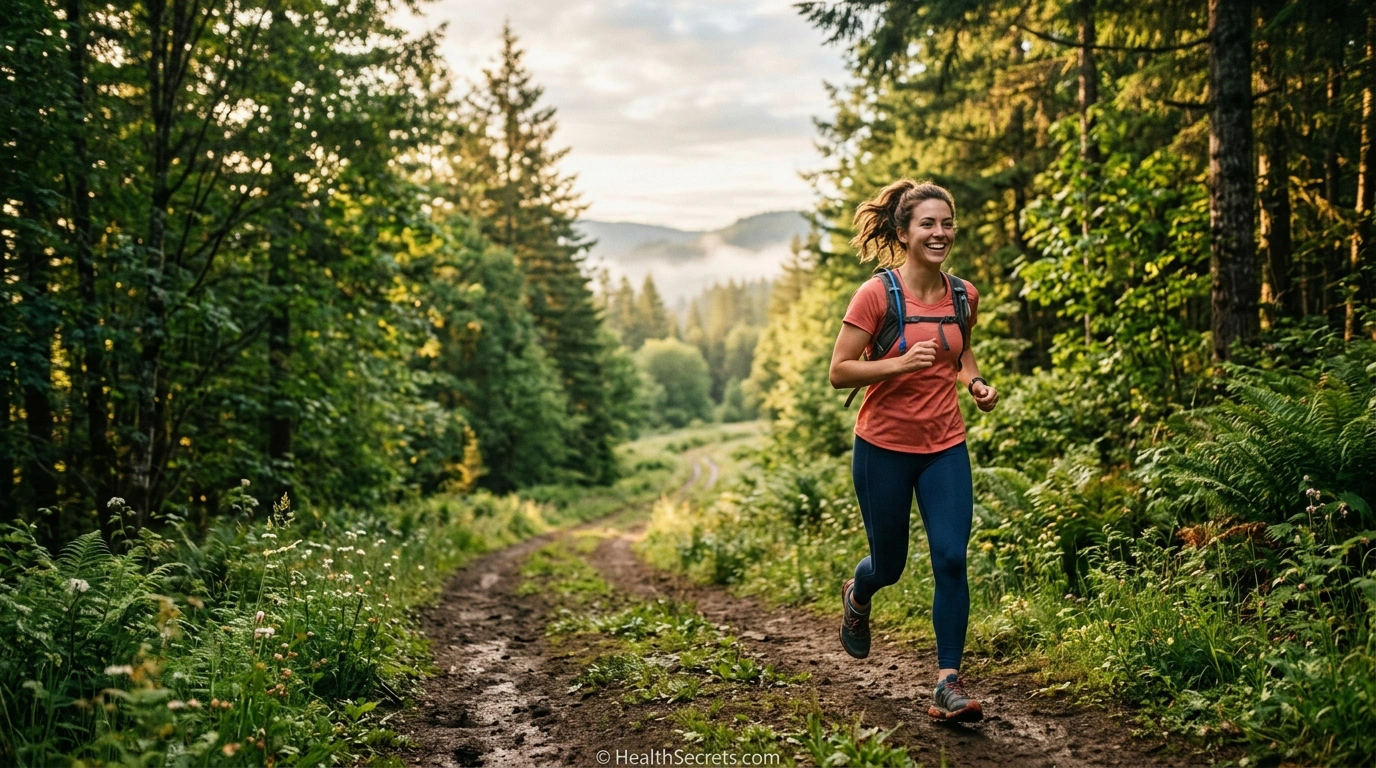 Person exercising outdoors on a nature trail for mental wellness and brain health benefits