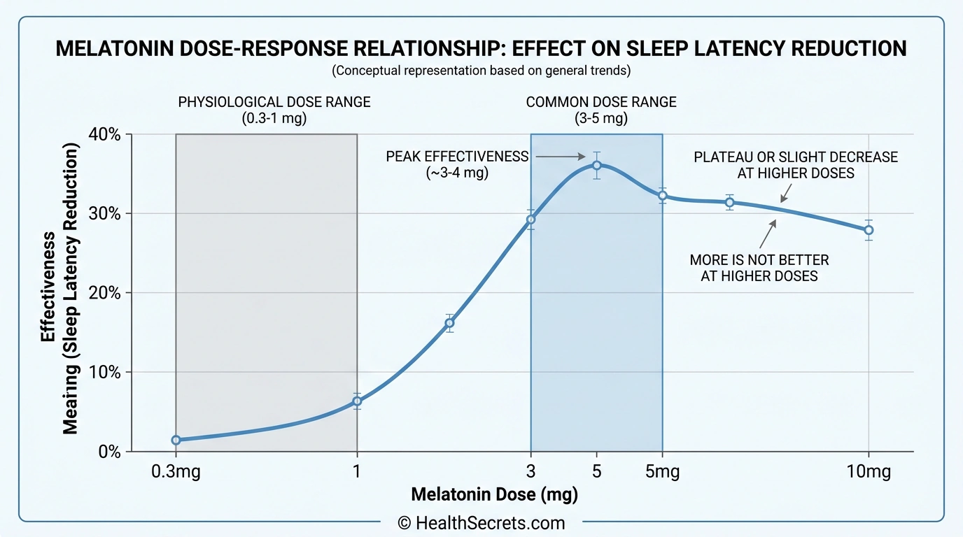 Graph showing melatonin dose-response curve illustrating that lower doses are often more effective for sleep