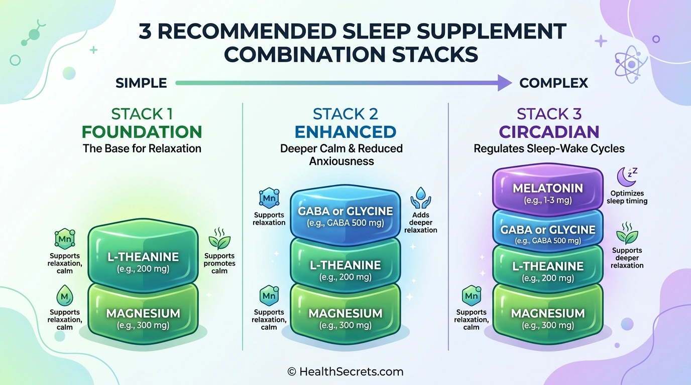 Three recommended sleep supplement combination stacks from foundation to enhanced to circadian support
