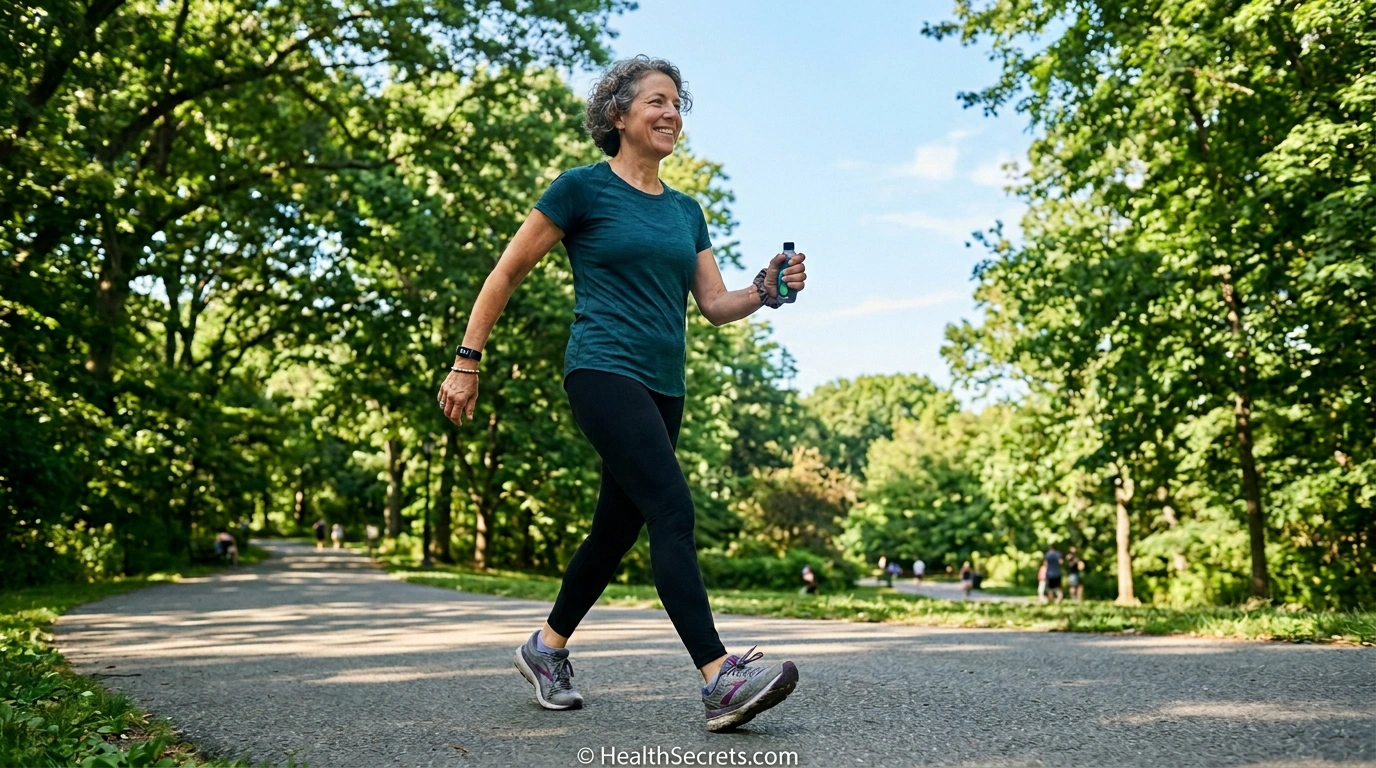 Person walking for exercise to help lower blood sugar naturally