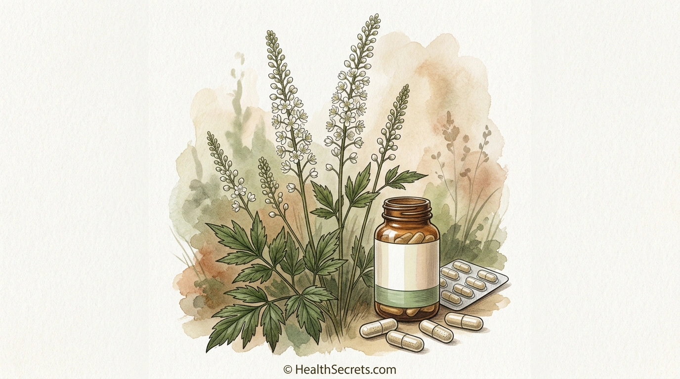 Black cohosh plant and supplement capsules for menopause hot flash relief