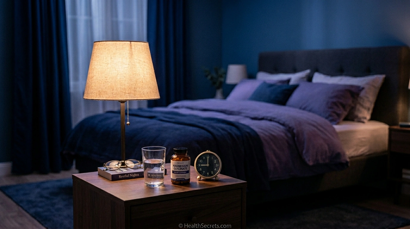 Magnesium supplement on bedside table at night for optimal sleep support timing